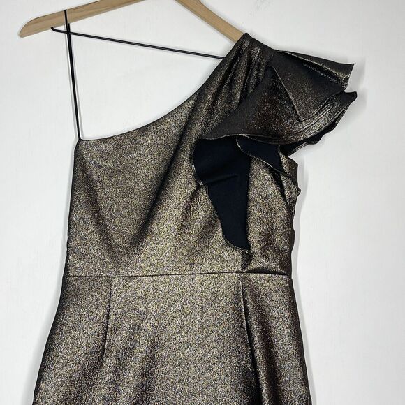 VERONICA BEARD Ensley Dress Womens Size 6 One Shoulder Black Gold Metallic - Picture 6 of 10
